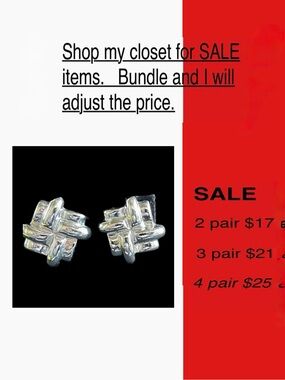 Square basketweave or lattice-style stud earrings- silver colored